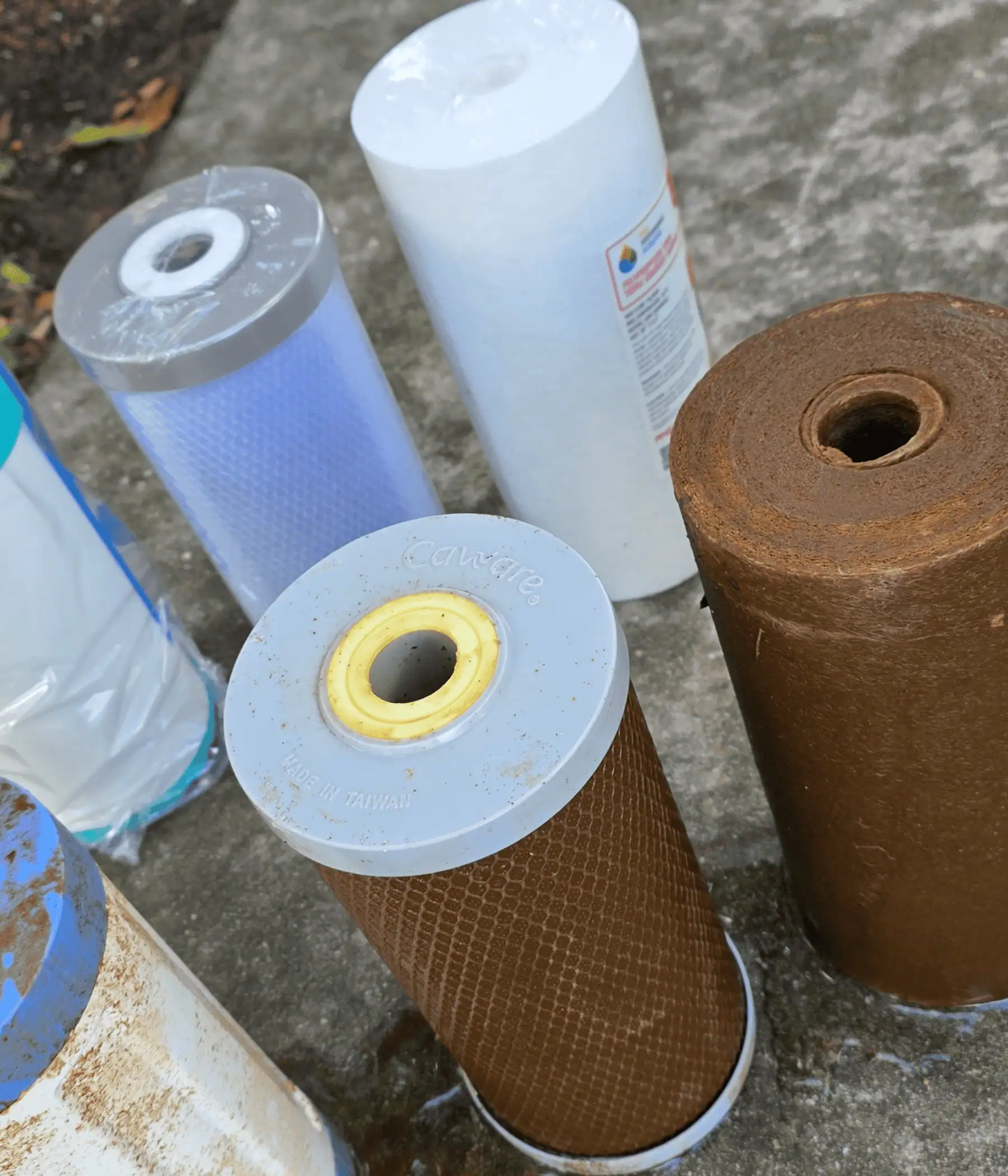 Home water filtration system service with replacement filters and housing inspection