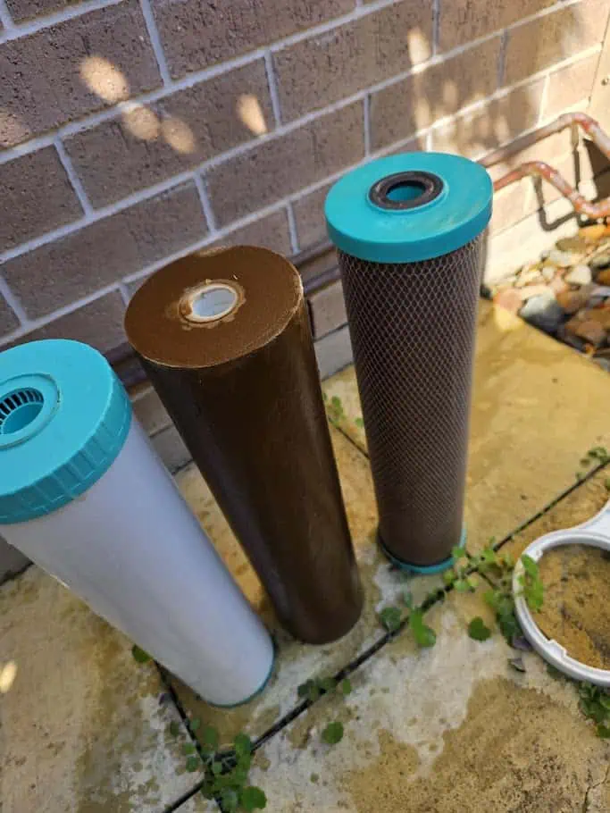 Dirty replacement filters from Jila complete home filtration system in Brisbane