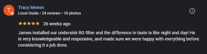 Screenshot of a real Jila Water Google review from Tracey Menon about Brisbane home water filtration