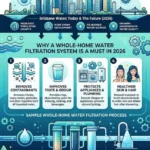 Whole home water filtration infographic for Brisbane and Queensland homes explaining how Jila Water complete home filtration works in 2026