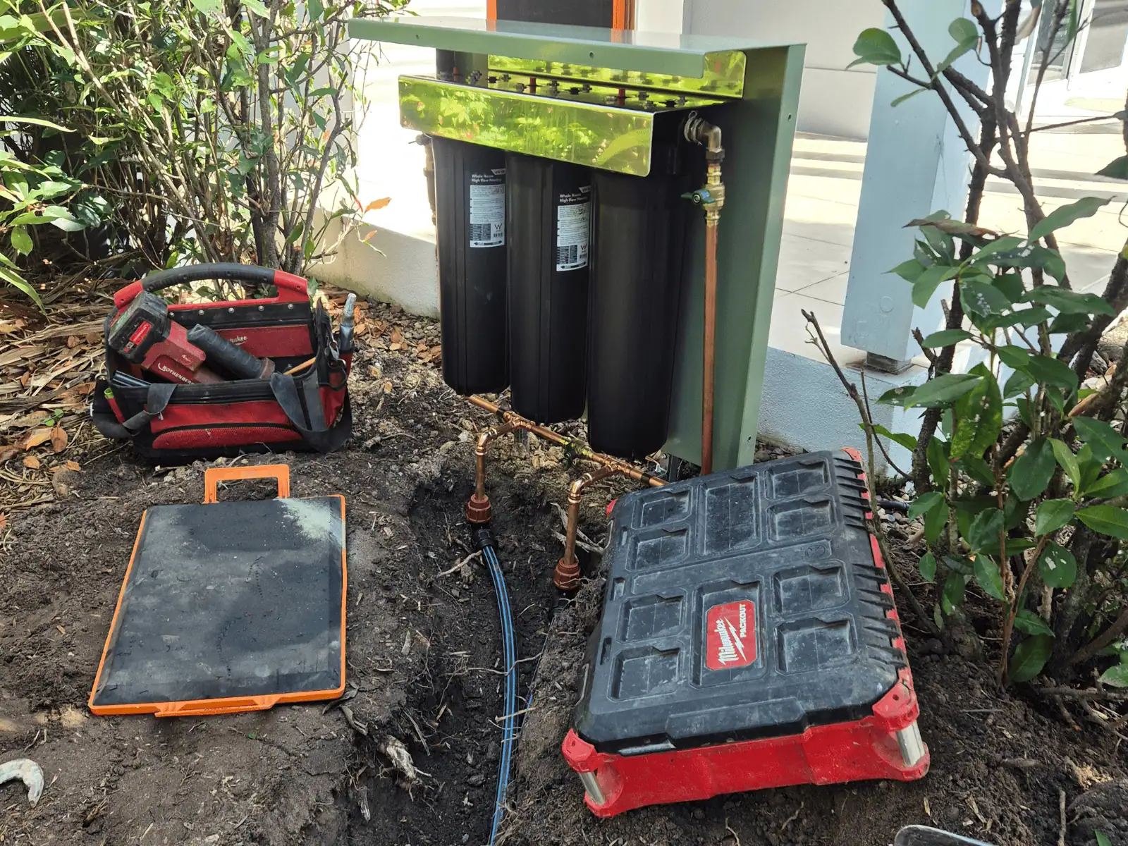 Professionally installed Jila whole-home water filtration system at a South Brisbane home