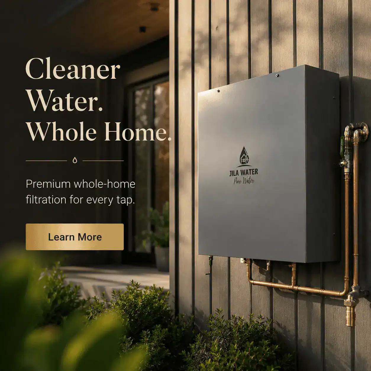 Colour matched Jila Water whole home filtration cabinet for modern homes