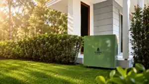 Water treatment unit outside a modern home in Australia, promoting clean water solutions.